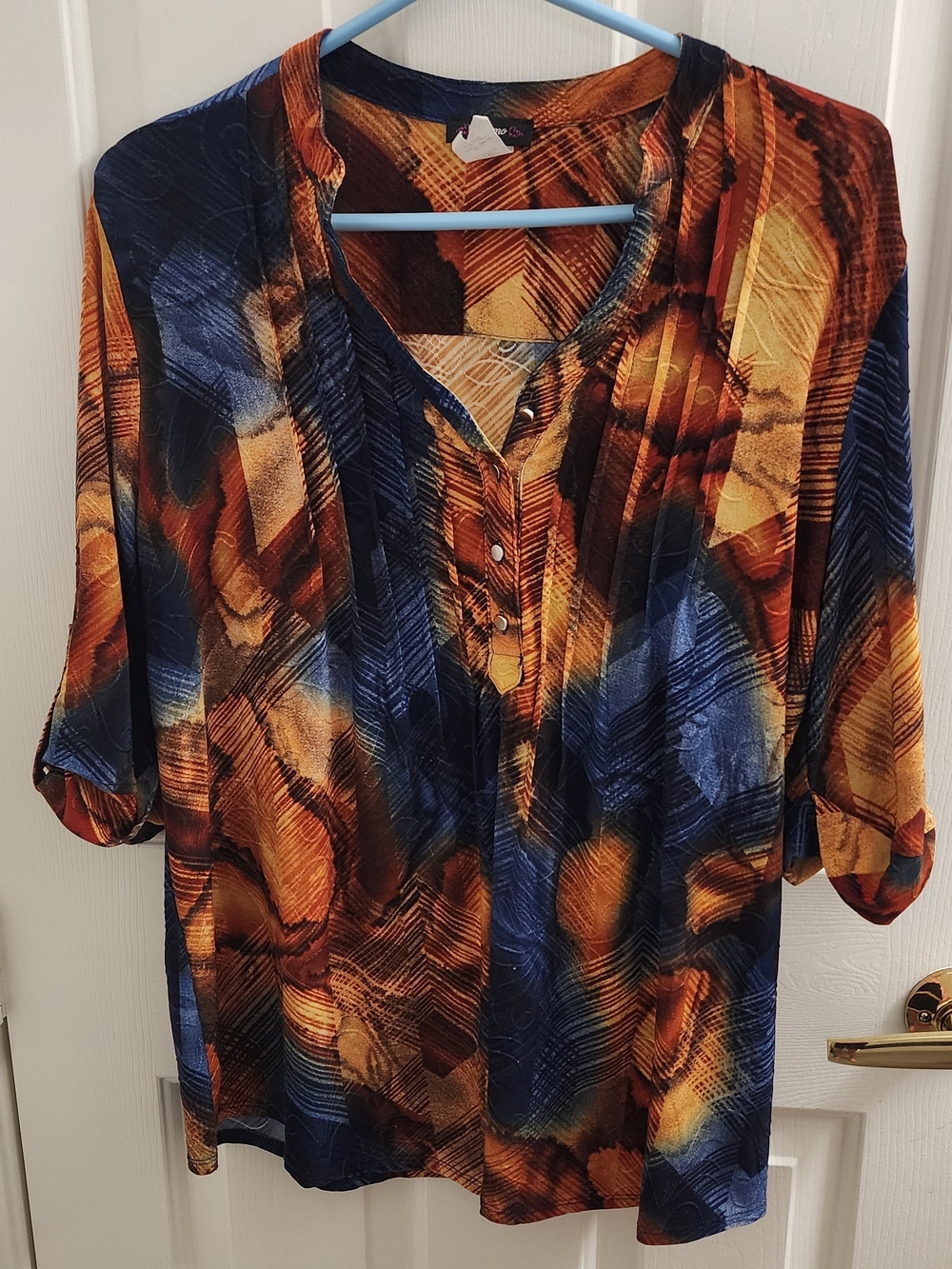 Cocomo Abstract Henley Tunic in Blue and Brown